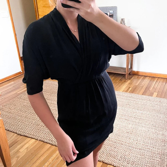 Babaton 100% Silk Black V Neck Quarter Sleeve Classic Formal Mini Dress Small - Picture 1 of 6